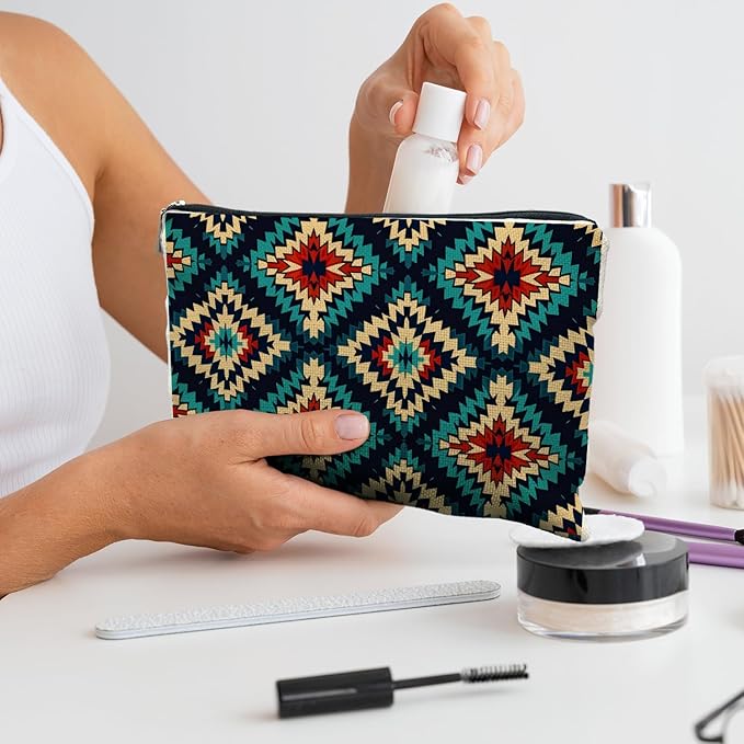 RYYCDOI Boho Aztec Makeup Bag, Ethnic Southwestern Navajo Tribal Cosmetic Bag for Women, Western Gifts and Accessories