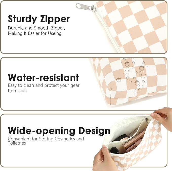 Fammart Checkered Makeup Bag, Travel Cosmetic Bag Organizer Toiletry Bag Make Up Bags with Zipper & Compartments for Women Girls, 2PCS