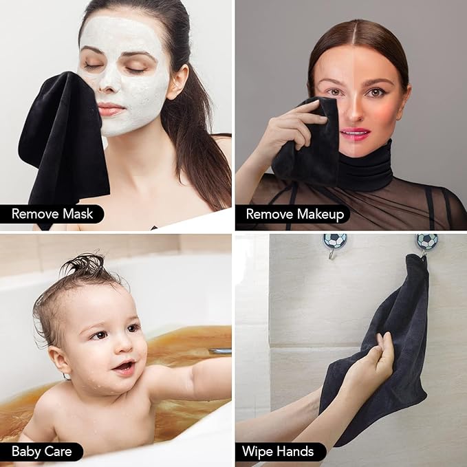 Microfiber Facial Cloths Fast Drying Washcloth 12inch x 12inch Black 20 pack