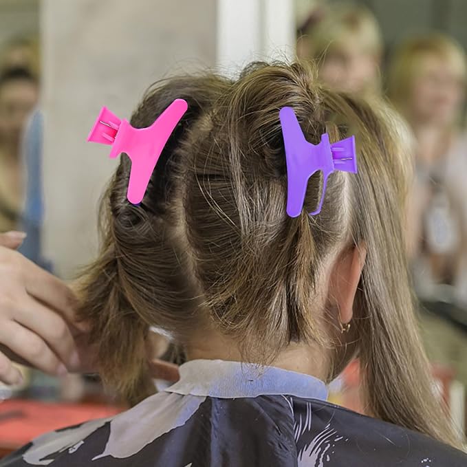 BAHABY Hair Clips for Styling Sectioning 12 Pack Pink Hot Pink Purple Blue Butterfly Clamps Hair Claw Clips Pro Salon Hair Clips for Styling, Sectioning, Cutting and Coloring