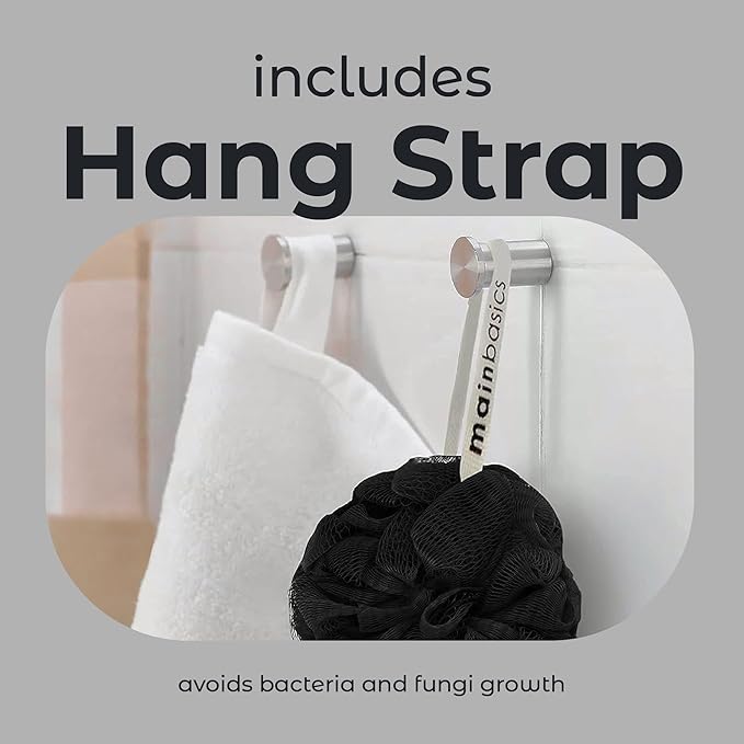 MainBasics Shower Loofah Sponge Pouf, Set of 3, Triple Black