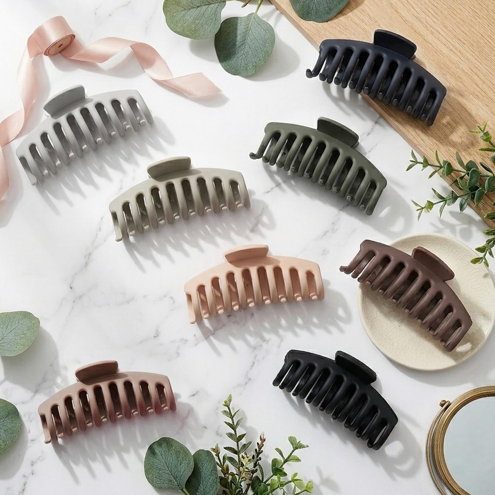 TOCESS Hair Claw Clips for Women – Large Clips for Thin Thick Hair Big Neutral Claw for Curly Hair Matte Nonslip Strong Hold 4.33 Inch Jumbo Claws Jaw Set (8 Pcs)