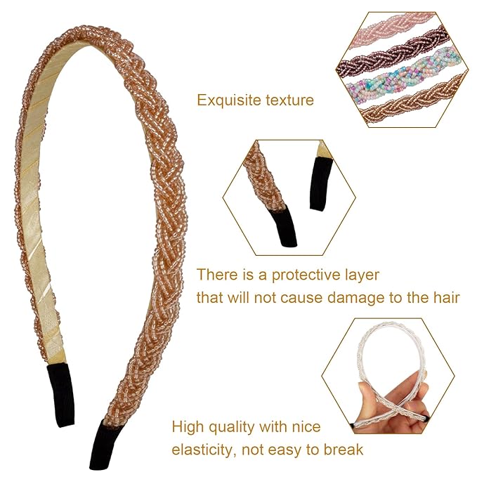 LYroo 8 Pack Headbands Metal Head Band Beaded Hair Bands Elegant Hairband No Slip Fashion Hair Accessories for Women Girls