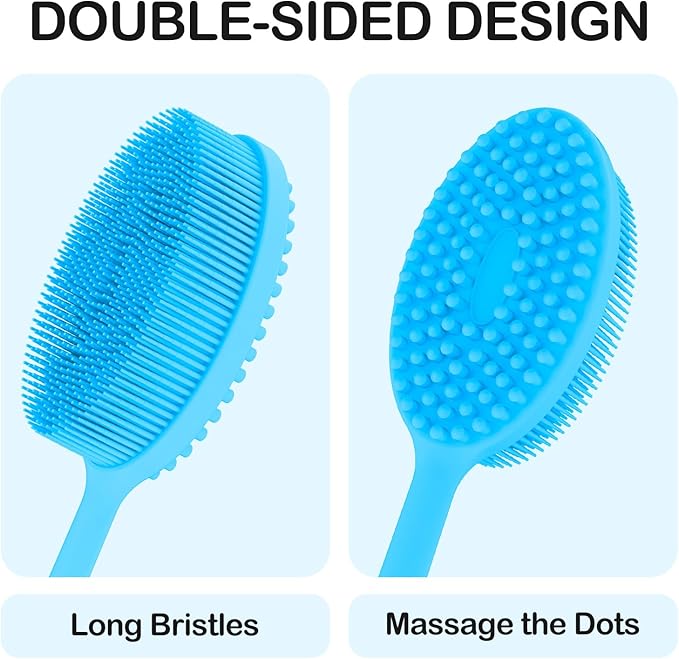 MateeyLife Silicone Body Scrubber Exfoliator with Handle, Gentle Back Scrubber, Shower Brush for Body, Bath Back Brush