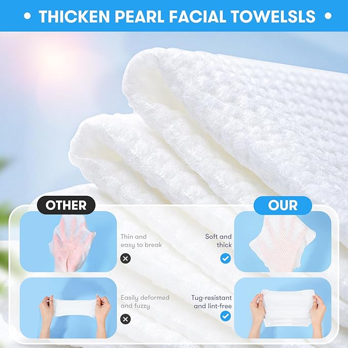 Disposable Face Towel, Soft & Thick Lint-Free Biodegradable Face Towelettes, Makeup Remover Dry Wipes, Facial Tissue for Camping Travel Essentials, 25 Count