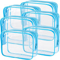 6 Pieces Large Clear Makeup Bags Bulk TSA Approved Toiletry Bag for Travel Transparent Clear Cosmetic Pouch with Zipper, Waterproof Plastic Organizer Case for Carry-on Travel Essentials (Blue)