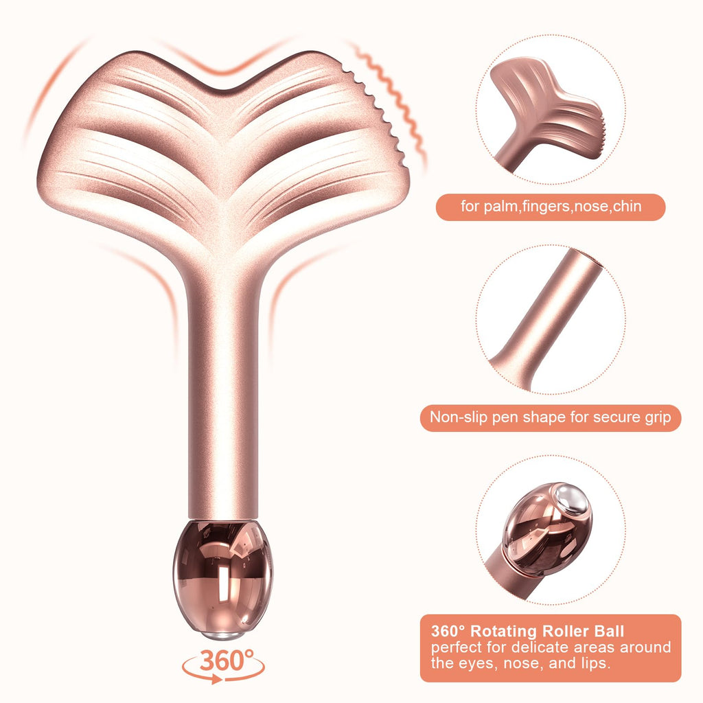 HAZUU Stainless Steel Gua Sha & Face Rollers - Metal Roller for Eyes & Neck, Anti-Aging Facial Massage Tools, Gua Sha Facial Tool Kit (Leaf Shape)
