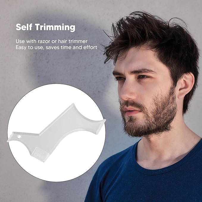 Beard Shaper, Beard Lineup Tool Beard Grooming Toolkit Includes Beard Shaping Stencil with 4 Barber Pencils for Home Use and Travel (White)