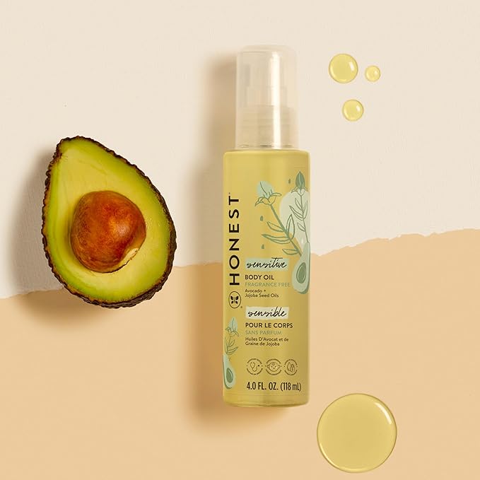 The Honest Company Fragrance-Free Moisturizing Body Oil,Nourish Soothe Baby's Skin,Plant-Based,Hypoallergenic Vegan,4.0 fl oz,(Pack of 2)
