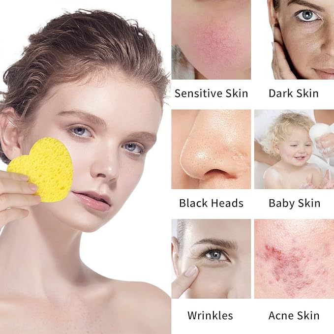 100-Count Compressed Facial Sponges for Estheticians Heart Shape Natural Cellulose Sponge Professional Cosmetic Spa Sponges for Face Cleansing, Massage, Pore Exfoliating, Mask, Makeup Removal, Mixed