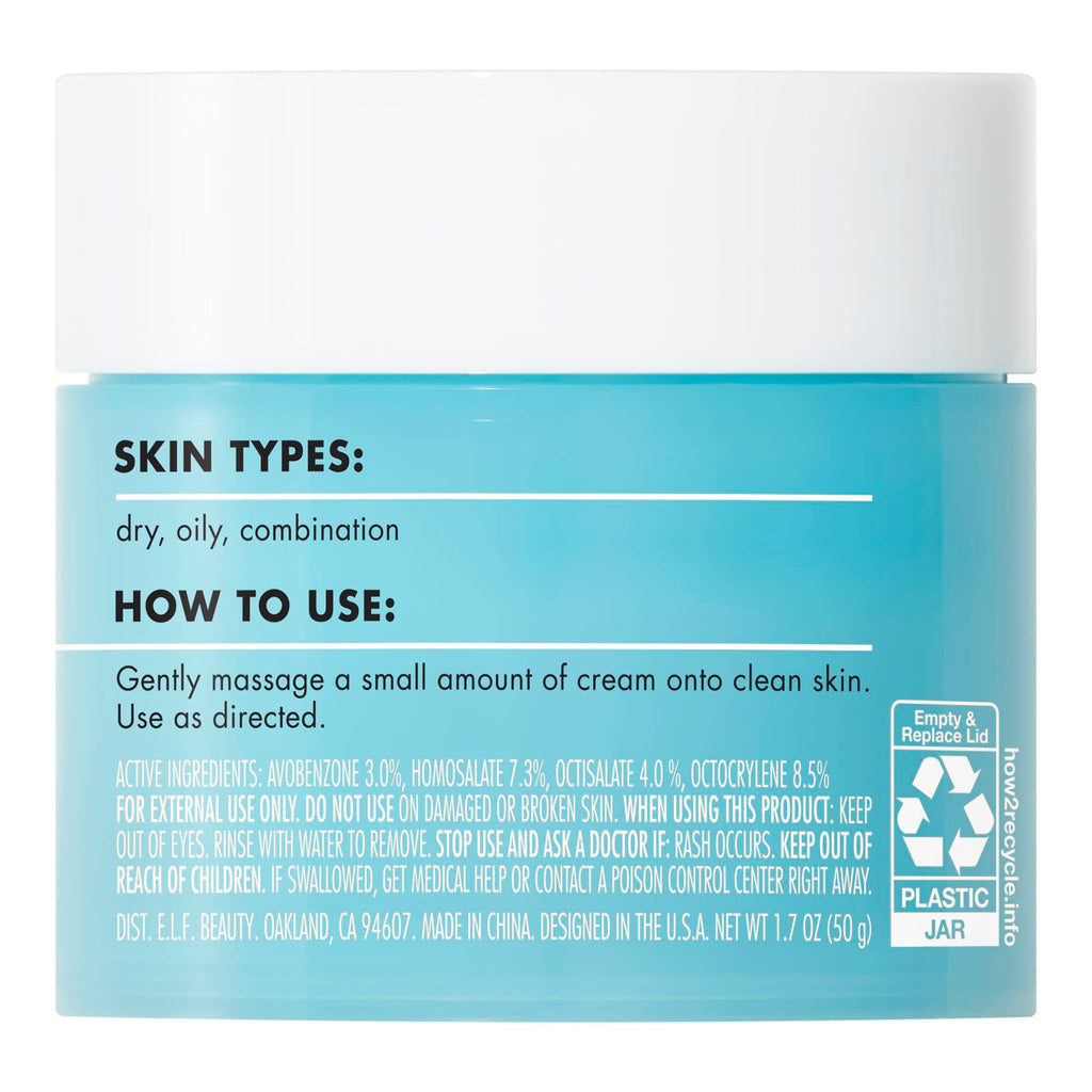 e.l.f. SKIN Holy Hydration! Face Cream Broad Spectrum SPF 30 Sunscreen Moisturizer, Made with Hyaluronic Acid, Niacinamide & Peptides, Lightweight Daily Protection, 1.7 oz