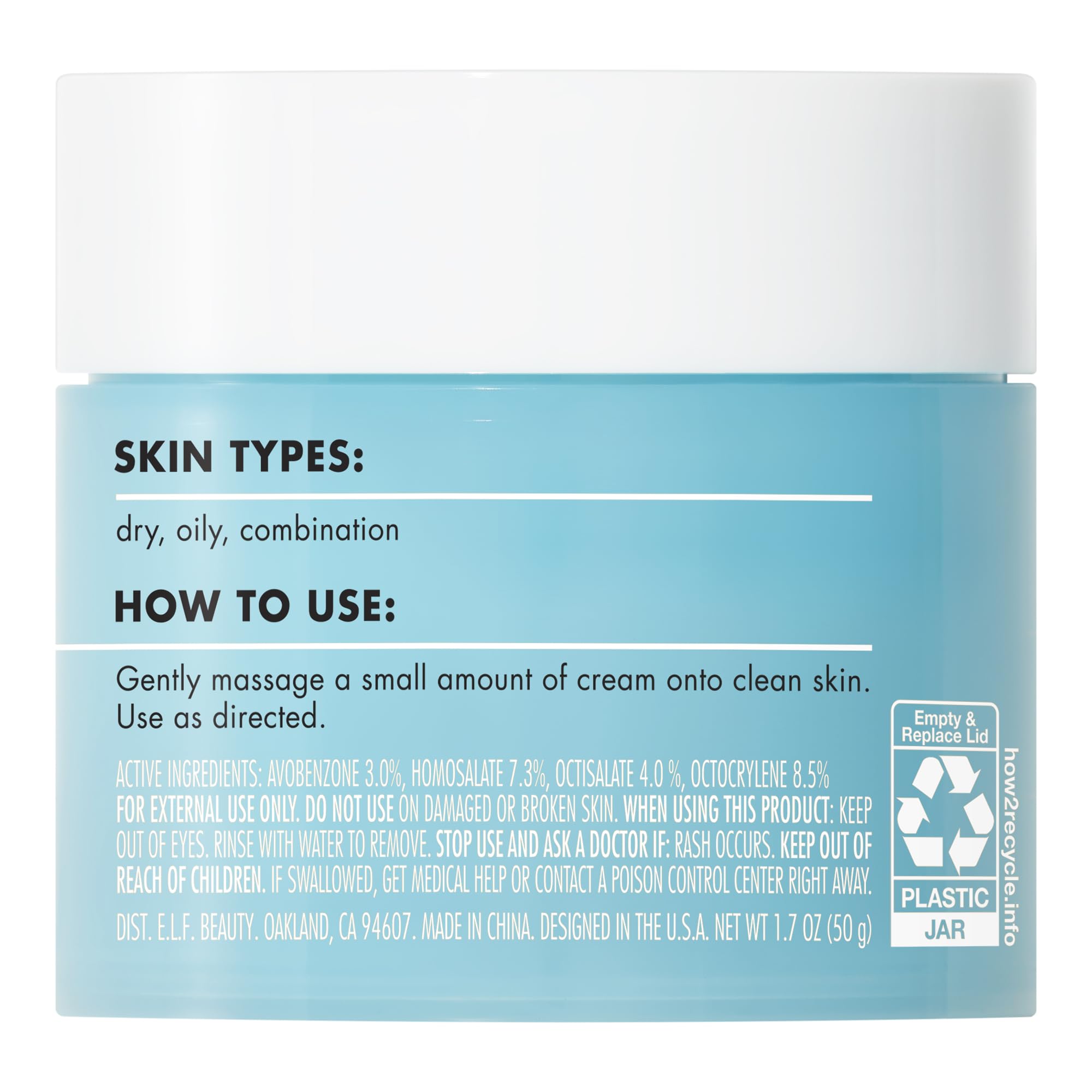 e.l.f. SKIN Holy Hydration! Face Cream Broad Spectrum SPF 30 Sunscreen Moisturizer, Made with Hyaluronic Acid, Niacinamide & Peptides, Lightweight Daily Protection, 1.7 oz