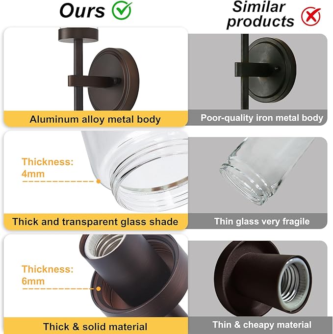 SANTOSTOCK Oil Rubbed Bronze Wall Sconces Set of Two, Bathroom Wall Sconces Vanity Lights with Clear Glass Shade, Modern Farmhouse Wall Mount Lights for Mirror Bedroom Living Room Stairwell Hallway
