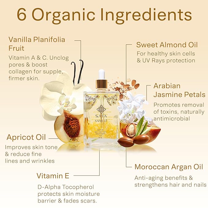SAFA Vanillé Oil - Organic Vanilla Oil for Face, Body, Hair, Nails & Aromatherapy | Essential Oil for All Skin Types | After Shower Body Oil | Natural Moisturizer & Nourishing Perfume Oil - 118 ml