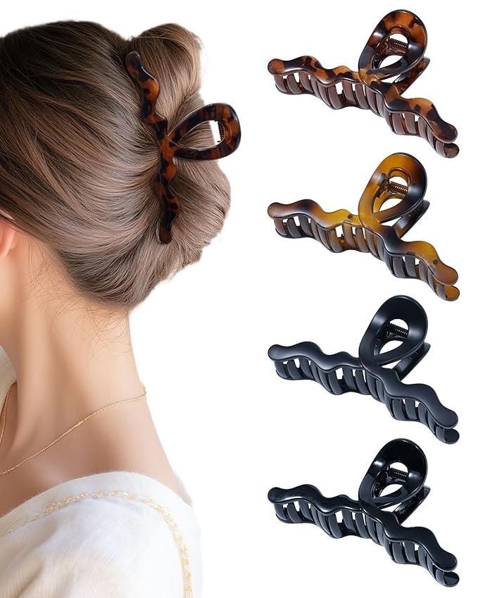 HOKEMP 4 Pack Large Claw Clips for Women Thick hair - 5.12 Inch Hair Claw Clips Non-slip Hair Clips with 360° U-Shaped Spring Strong Hold Hair Clips for Long Curly Hair (Color 1)