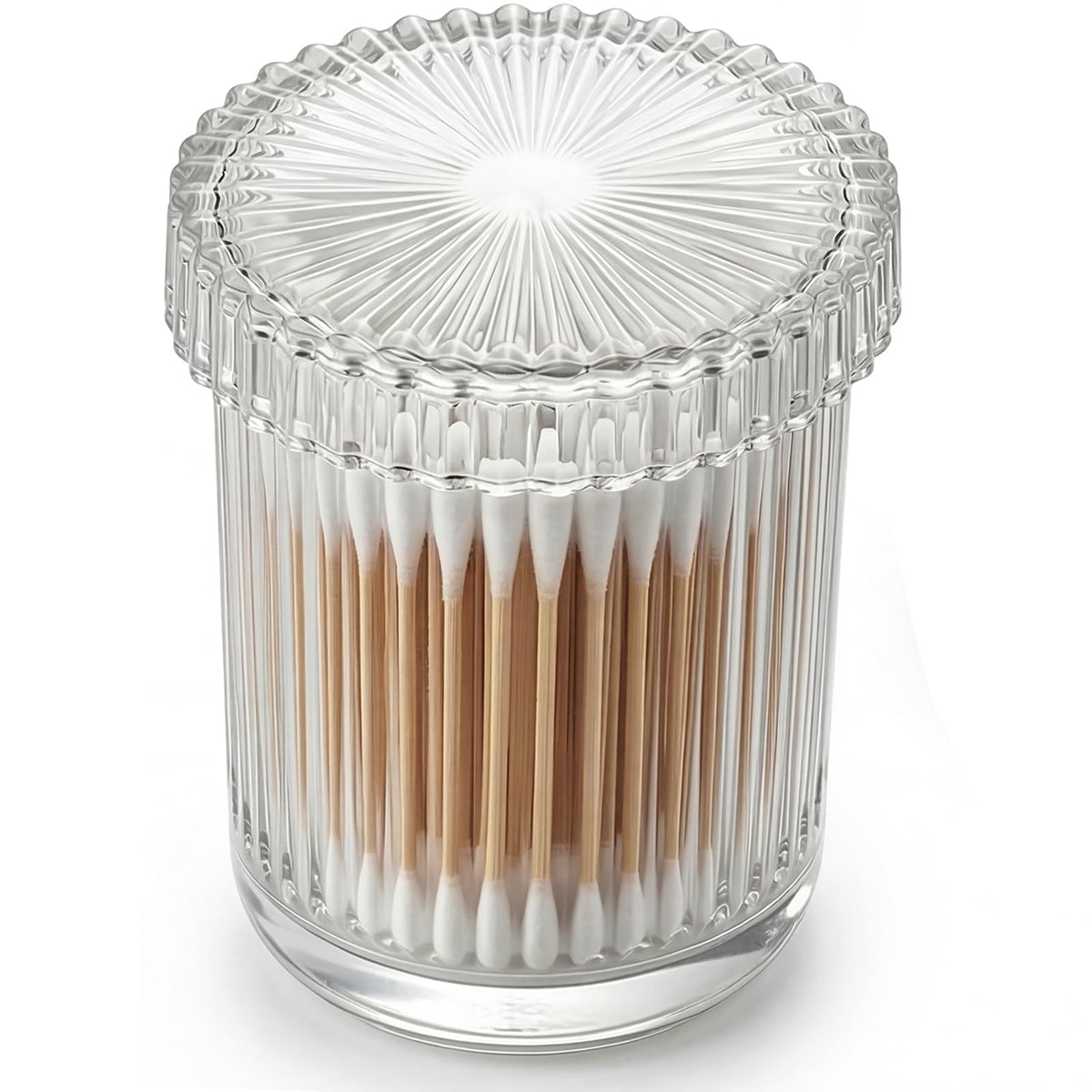 rejomiik Thick Glass Qtip Holder Apothecary Jars with Lids, Clear
