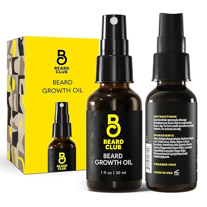 The Beard Club Biotin Beard Growth Oil Vitamin Spray for Facial Hair Growth - Natural Formula for Fuller, Thicker Beard, Easy-to-Use, Nourishing & Soothing for All Beard Types & Skin