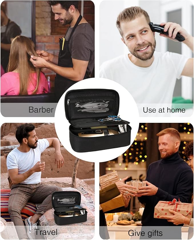 Meiiy Barber Tool Bag, Hair Clipper Bag Hair Cutting Scissors Storage Bag Shaving Kits Haircut Accessories Organizer Bag Gift for Women (Black)