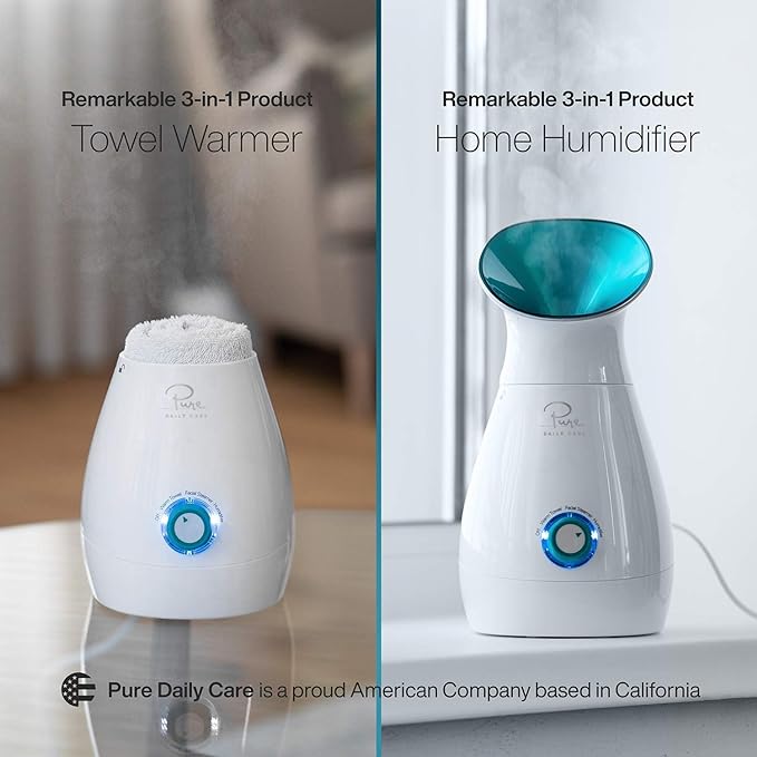 Pure Daily Care NanoSteamer Large 3-in-1 Nano Ionic Facial Steamer with Precise Temp Control - Humidifier - Unclogs Pores - Blackheads - Spa Quality - Bonus 5 Piece Stainless Steel Skin Kit (Teal)