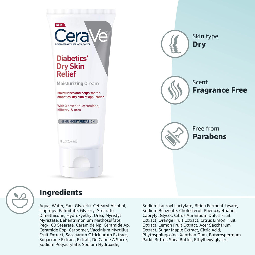 CeraVe Diabetics Dry Skin Moisturizing Cream, Urea Face & Body Lotion, 8oz