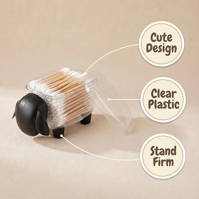 Cotton Ball Holder, Acrylic Qtip Dispenser with Lid, Cute Cotton Swab Holders, Bathroom Jars, Restroom Vanity Organizer Canister for Counter, Small Containers Storage Sheep Gifts Birthday (2 Pack)