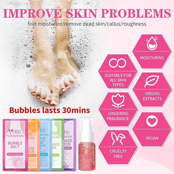 nbc BeautiLab Pedicure Foot Soak Set - Upgraded 6 in 1 Foot Spa, Foot Bath Spa, Pedicure Kit, Foot Soak for Tired & Dry Cracked Feet, Athletes Feet, Bad Odor, Softens Calluses (Rose)