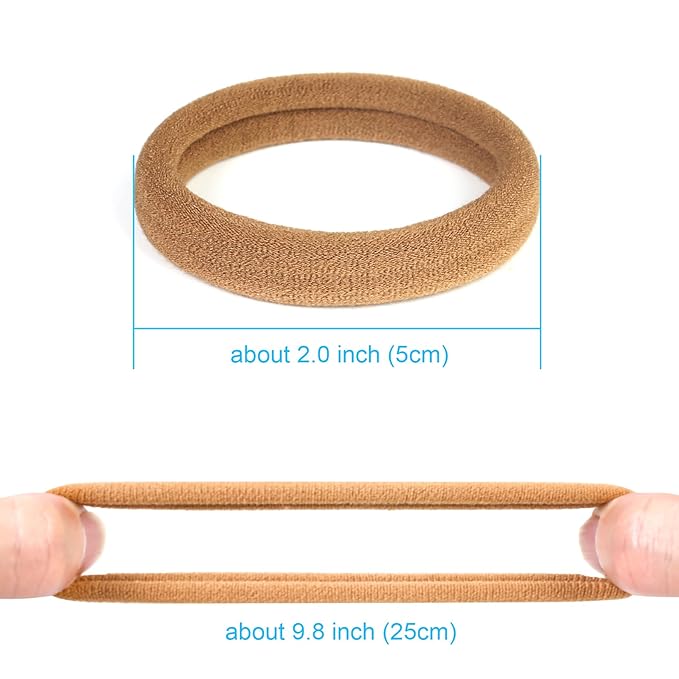 Qarwayoc 50PCS Seamless Hair Ties for Women Thick Hair, Soft Pony Tails, Large Elastic Hair Bands, Thick Ponytail Holders No Damage, Light Brown, 2 Inch in Diameter