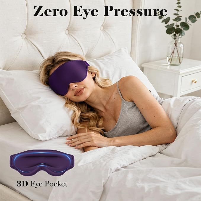 Fygrip 3D Eye Mask Sleep Mask for Men & Women, 100% Pressure-Free & Light Block-Out Eye Mask for Sleep with Easy Adjustable Strap, Night Eye Cover for Travel, Purple