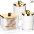 Tbestmax 3 Pack Qtips Dispenser - Bathroom Organizers and Storage Containers, Plastic Apothecary Jars with Gold Lids for Cotton Ball Swab Round Pads, Floss - Gold