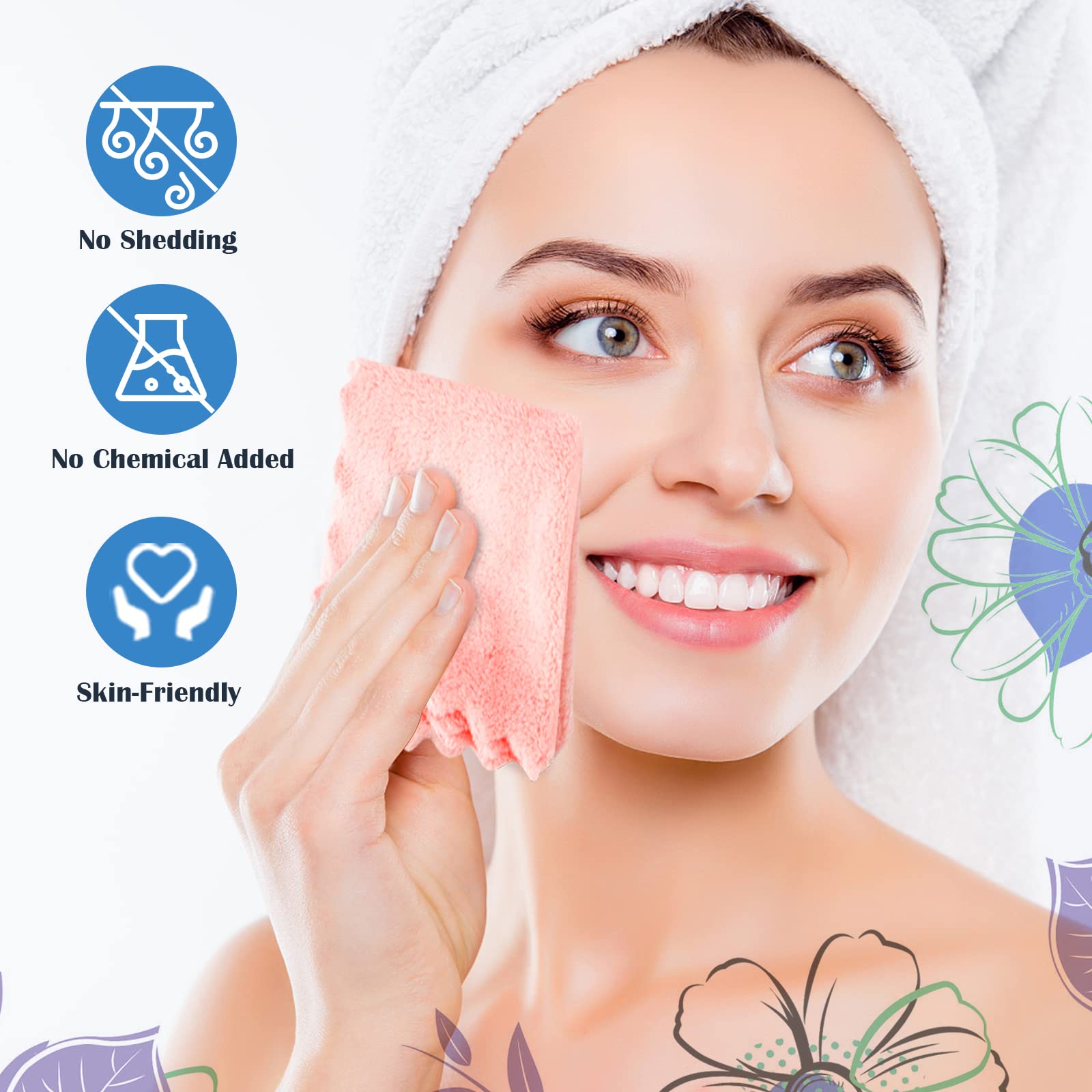 Orighty Makeup Remover Cloths, Cleansing, Reusable, Soft & Washable Coral Fleece Microfiber Washcloths/Towel for Face, Eye, Lips, Pack of 24, 7 x 7 inch