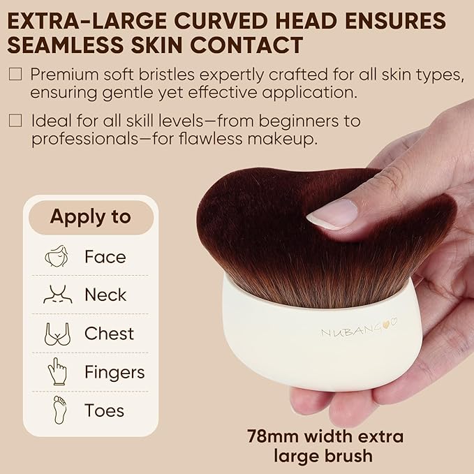 NUBANGOO Extra Large Body Makeup Brush,Tanning Brush, Self Tanner, Foundation Bronzer Brush Cream Powder liquid Foundation, Body Lotion, Self-tan Mousse, Face Neck Leg Full Body Blending Brush(White)