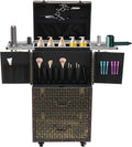 SuiYuLn Lockable Makeup Train Case,55.1lbs Rolling Hairdressing Trolley,Beauty Salon Cosmetic Luggage with Universal Wheels for Hair Stylist,Make-up Artists (Brown)