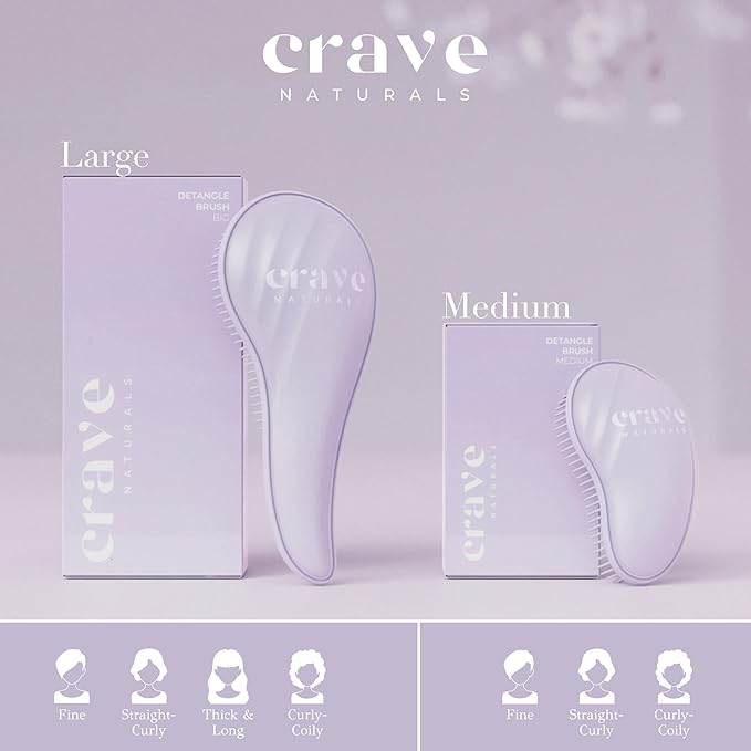 Crave Naturals Detangling Hair Brush Large Purple – Glide Thru Hair Detangler Brush for Women, Kids & Toddlers – Gentle Scalp Care, No-Pain Tangle-Free Hairbrush for All Hair Types