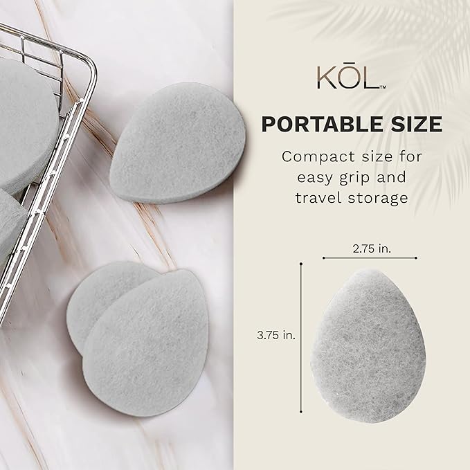 KOL Face Scrubber Pads, Unscented Exfoliating Facial Cleansing Sponges with Vitamin E for Gentle Daily Face Wash and Makeup Removal, 6 Count