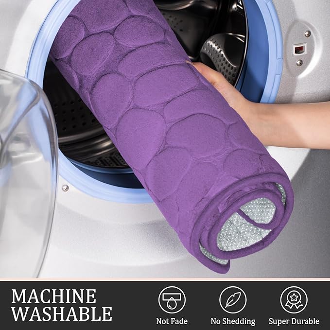 YIHOUSE Bathroom Rugs Mat Set, Memory Foam Bath Mat 3 Piece Purple