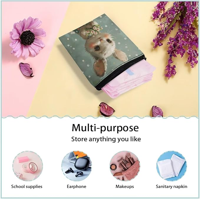 Easter Bunny Print Period Organizer Bag Waterproof Sanitary Napkin Storage Bag for Women Spring Outdoor Activity