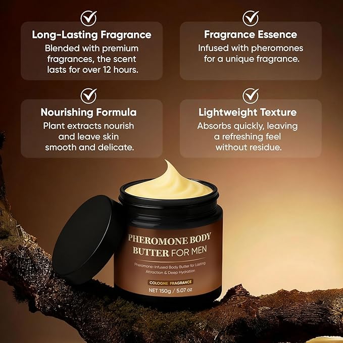 Derperzi Pheromone Body Butter for Men, Cologne Body Skin Cream with Shea Butter, Cocoa Butter & Coconut Oil, Long-Lasting Fragrance, Deep Hydration, Non-Greasy, Alcohol-Free, Vegan (1)