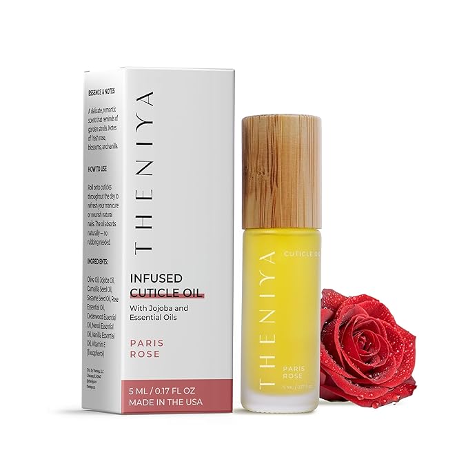 Organic Cuticle Oil Made in USA | Hydrating Roll-On Nail & Cuticle Oil with Jojoba Oil & Vitamin E | Vegan, Cruelty-Free | 5mL Travel Sized (Rose Fragrance)