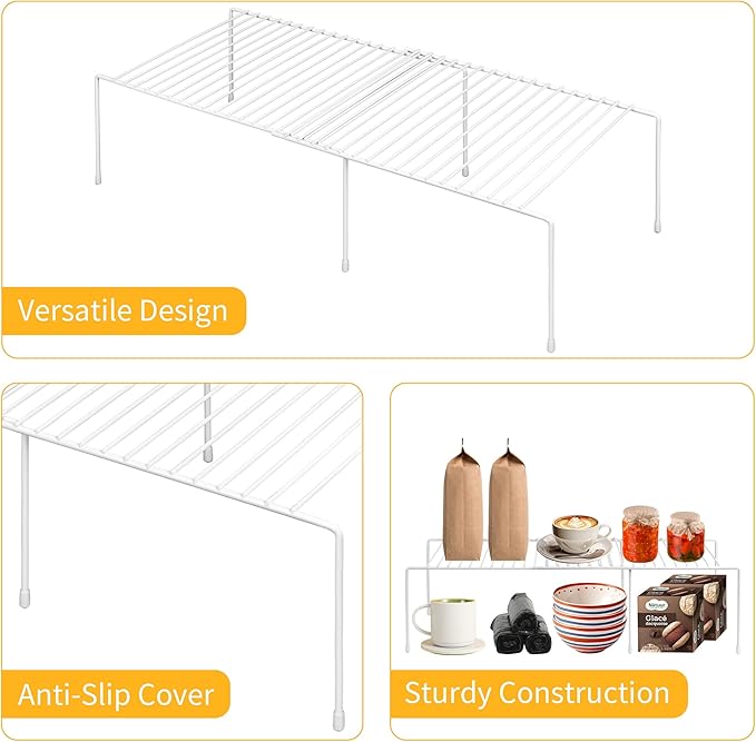 AmaQueen 2 Pcs Expandable Shelf Organizers for Cabinet Closet Cupboard, Adjustable Fridge Shelves Freezer Rack Refrigerator Single Shelf, Extender Plate Shelf for Kitchen (White)