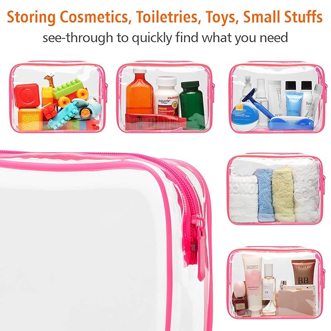 PACKISM TSA Approved Toiletry Bag - Clear Makeup Bag Travel, Fuchsia Pink