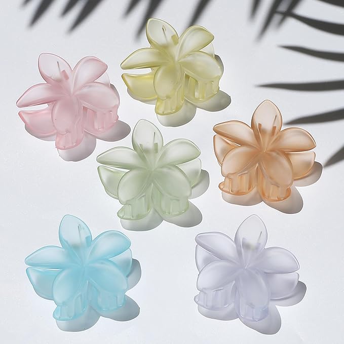 Sisiaipu Flower Hair Clips for Women 6 Pcs Hawaiian Large Claw Clips Plumeria Medium Hair Claw Clips for Thick Thin Hair Hibiscus Tropical Beach Hair Accessories for Women Girls and Girls-Ice Cream