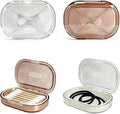 2 Pcs Small Travel Containers Hair Tie Container, Cotton Swab Holder Flosser Dispenser with Lid - Plastic Portable Storage Box for Small Items, Pink & White, 3.94 x 2.76 Inch