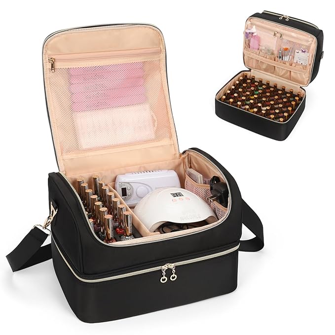 CUBETASTIC Extra Large Nail Polish Organizer - Three Layer Nail Organizers And Storage Bag, Portable Nail Supplies Organizer Case, Travel Carrying Box for Nail Tech Kit/Tattoo/Cosmetic