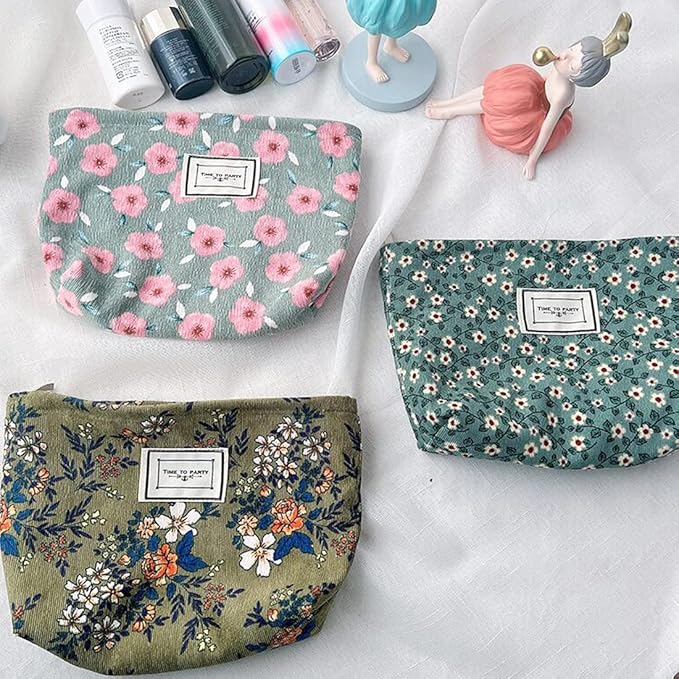 SxoSyo Floral Makeup Bags, Canvas Cosmetic Bags for Women, Green