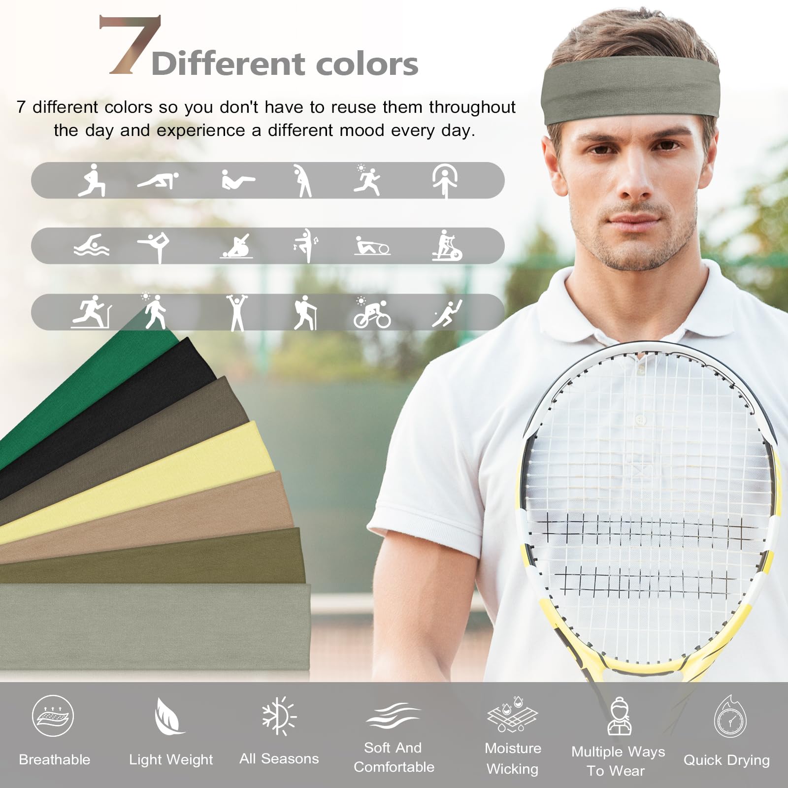 DiyJibb Headbands for Women, Stretchy Non Slip Soft Cotton Cloth Hair Bands for Sports, Workout, Yoga and Running, 7pcs