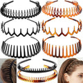 ULTIMUTE 8 PCS Fashion Effortless Plastic Headbands with Teeth Comb Black Skinny Headbands No Slip Hair Accessories Bands for Women Men Teen Girls, Amber&Bright Black
