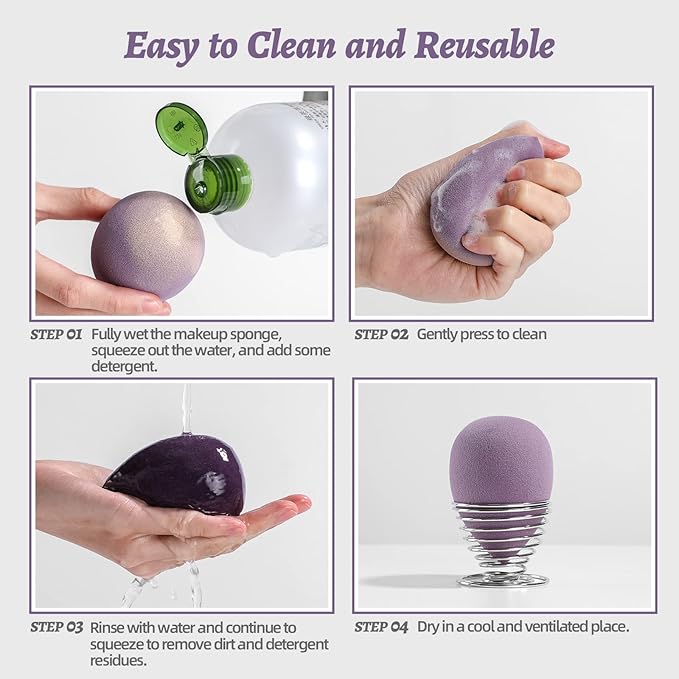 Makeup Sponge Set BS-MALL Blender Sponges 7 Pcs for Liquid, Cream, and Powder, Multi-colored with 1 Mini Makeup Sponge Pink (B-Purple)