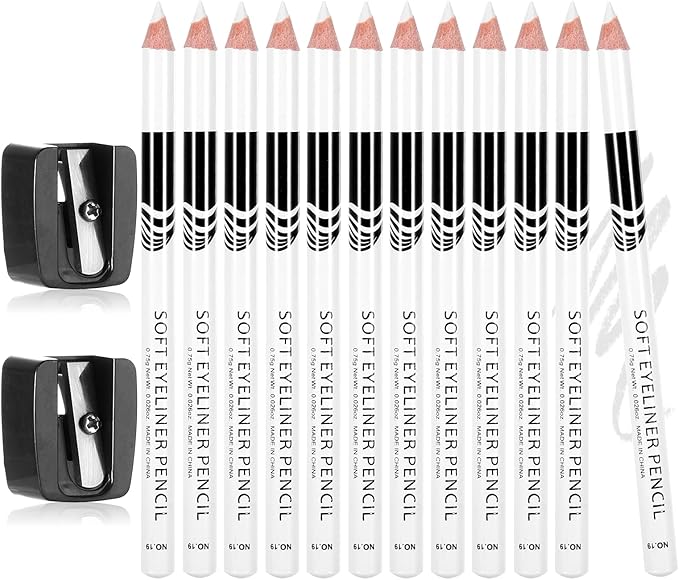 BOHUIZ 12Pcs White Barber Pencil with 2 Sharpener, Magic Hairline Pencils for Lineup Beard Shaping Beard Guide Pen Barber Chalk for Beards Hair Makeup Design for Men