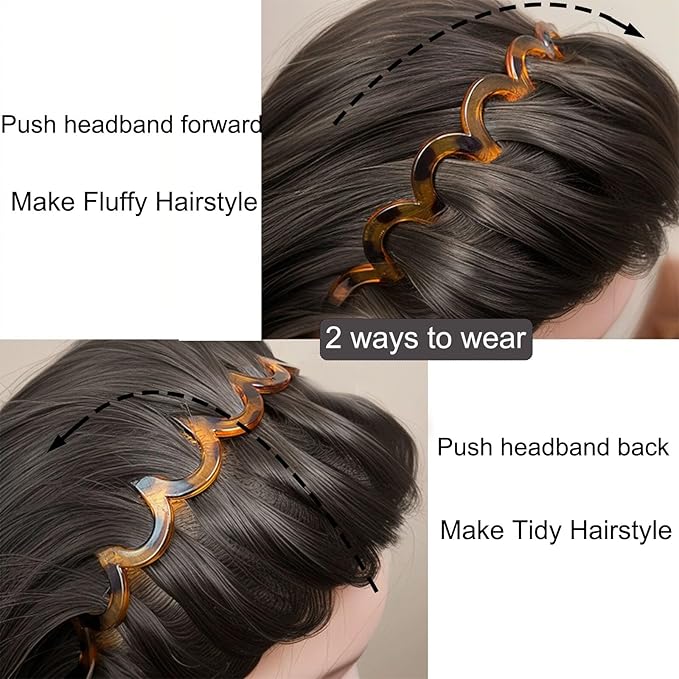 Supgoodom 6 PCS Zig Zag Headbands Plastic Wavy Hair Head Band Comb with Teeth Hoop Accessories for Women Men Girls, Fashion Tortoiseshell&Amber