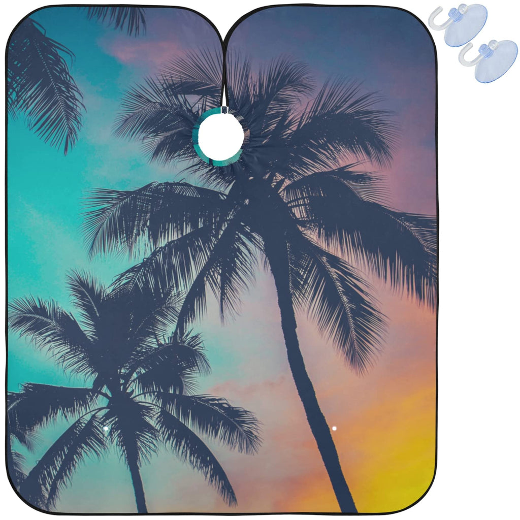 visesunny Barber Cape Retro Filtered Hawaii Palm Tree Polyester Hair Cutting Salon Cape Apron Anti-Static Haircut Water-Resistant Shaving Cloth Beard Shaving Bib Hairdressing Cape